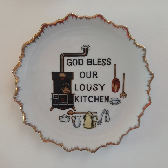 Other - Vtg "God Bless Our Lousy Kitchen" Gold Trim Decorative Plate Kitsch Farmhouse